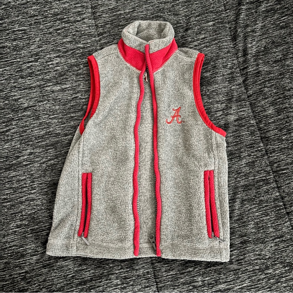 Gray and Red Alabama fleece Vest with Embroidered Logo